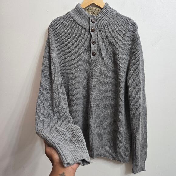 G.H. Bass & Co. Men Vtg Prep Gray Ribbed Knit Henley Sherpa L Collar Sweater XXL - Picture 3 of 11